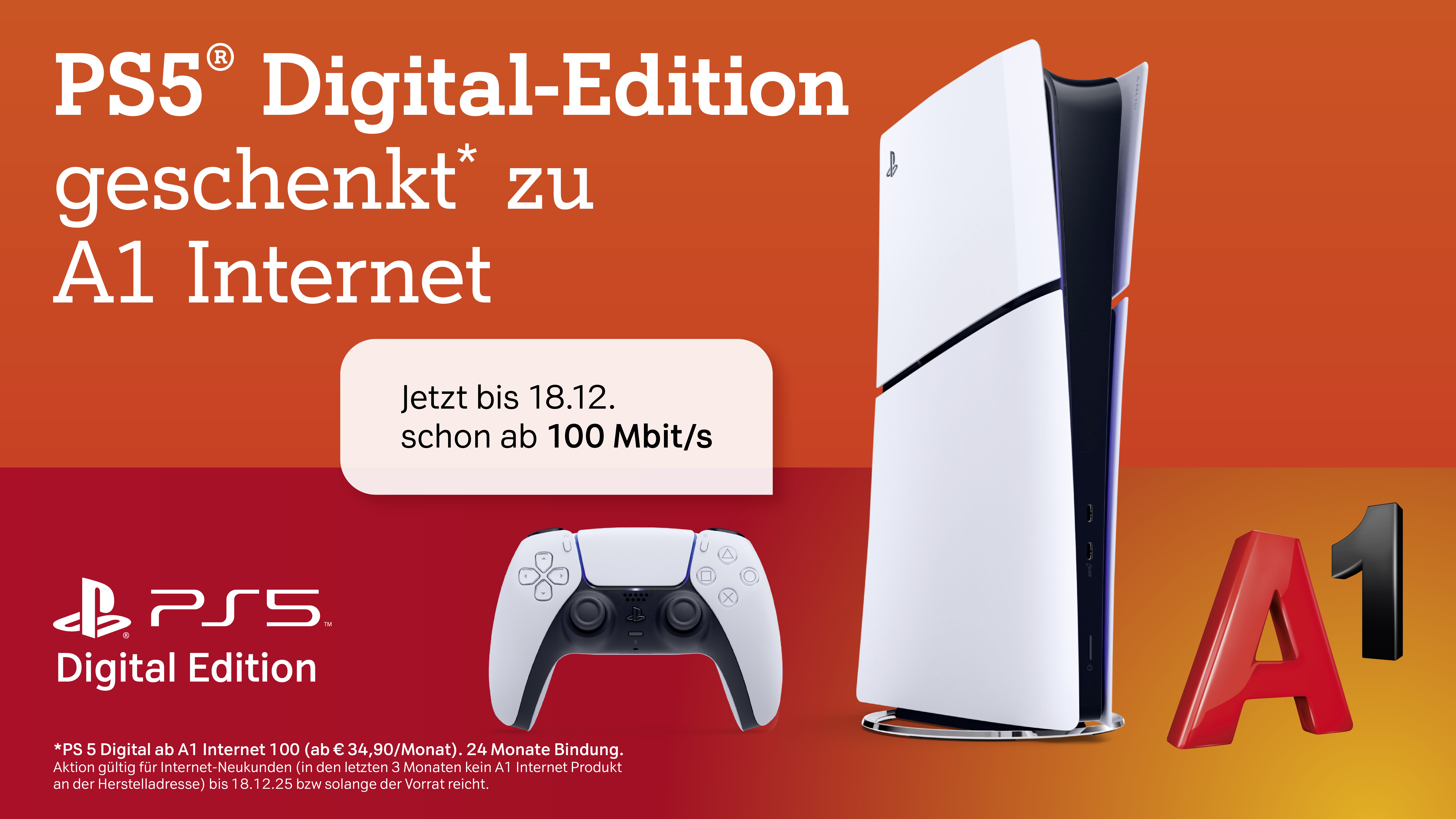 PS5 Digital-Edition geschenkt zu A1 Internet - Jetzt bis 18.12 schon ab 100 Mbit/s